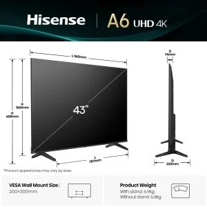 Hisense 43A6Q — Hisense LED 43" 4K UHD VIDAA